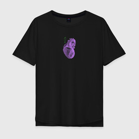 Мужская футболка хлопок Oversize с принтом Purple heart в Кировске, 100% хлопок | свободный крой, круглый ворот, “спинка” длиннее передней части | анатомия | иероглифы | надпись на японском | орган | сердце | человек
