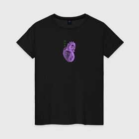 Женская футболка хлопок с принтом Purple heart в Кировске, 100% хлопок | прямой крой, круглый вырез горловины, длина до линии бедер, слегка спущенное плечо | анатомия | иероглифы | надпись на японском | орган | сердце | человек