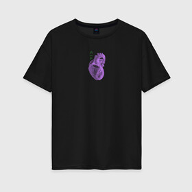 Женская футболка хлопок Oversize с принтом Purple heart в Кировске, 100% хлопок | свободный крой, круглый ворот, спущенный рукав, длина до линии бедер
 | анатомия | иероглифы | надпись на японском | орган | сердце | человек