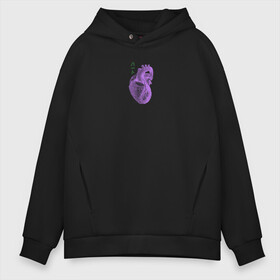 Мужское худи Oversize хлопок с принтом Purple heart в Кировске, френч-терри — 70% хлопок, 30% полиэстер. Мягкий теплый начес внутри —100% хлопок | боковые карманы, эластичные манжеты и нижняя кромка, капюшон на магнитной кнопке | анатомия | иероглифы | надпись на японском | орган | сердце | человек