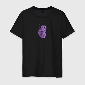 Мужская футболка хлопок с принтом Purple heart в Кировске, 100% хлопок | прямой крой, круглый вырез горловины, длина до линии бедер, слегка спущенное плечо. | анатомия | иероглифы | надпись на японском | орган | сердце | человек