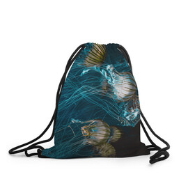 Рюкзак-мешок 3D с принтом Медузы в Кировске, 100% полиэстер | плотность ткани — 200 г/м2, размер — 35 х 45 см; лямки — толстые шнурки, застежка на шнуровке, без карманов и подкладки | medusa | животные | медузы | мир | подводный | рыбы | щупальца