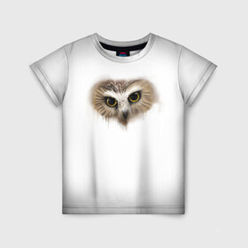 Детская футболка 3D с принтом СоВа на белом в Кировске, 100% гипоаллергенный полиэфир | прямой крой, круглый вырез горловины, длина до линии бедер, чуть спущенное плечо, ткань немного тянется | глаза | лес | природа | птица | сова