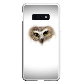 Чехол для Samsung S10E с принтом СоВа на белом в Кировске, Силикон | Область печати: задняя сторона чехла, без боковых панелей | глаза | лес | природа | птица | сова
