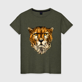 Женская футболка хлопок с принтом ГЕПАРД в Кировске, 100% хлопок | прямой крой, круглый вырез горловины, длина до линии бедер, слегка спущенное плечо | гепрад | животные | звири | кошка | кошки | леопард | природа
