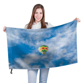 Флаг 3D с принтом Воздушный шар в небе в Кировске, 100% полиэстер | плотность ткани — 95 г/м2, размер — 67 х 109 см. Принт наносится с одной стороны | воздушные | воздушный | небеса | небесный | небо | облака | облако | туча | тучи | шар | шары