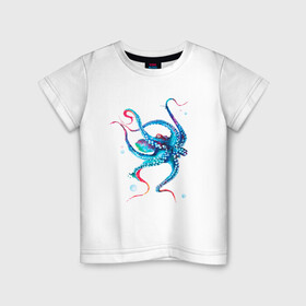 Детская футболка хлопок с принтом Осьминог акварель в Кировске, 100% хлопок | круглый вырез горловины, полуприлегающий силуэт, длина до линии бедер | cute | octopus | акварель | милый | осьминог | осьминожка | тентакли