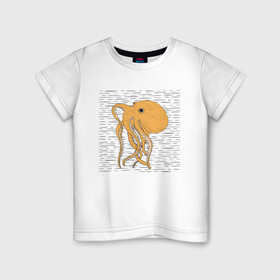 Детская футболка хлопок с принтом Осьминог в Кировске, 100% хлопок | круглый вырез горловины, полуприлегающий силуэт, длина до линии бедер | cute | octopus | милый | осьминог | осьминожка | тентакли
