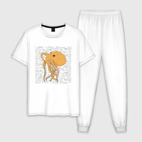 Мужская пижама хлопок с принтом Осьминог в Кировске, 100% хлопок | брюки и футболка прямого кроя, без карманов, на брюках мягкая резинка на поясе и по низу штанин
 | cute | octopus | милый | осьминог | осьминожка | тентакли