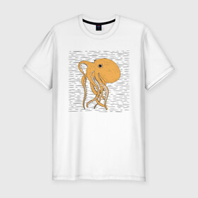 Мужская футболка хлопок Slim с принтом Осьминог в Кировске, 92% хлопок, 8% лайкра | приталенный силуэт, круглый вырез ворота, длина до линии бедра, короткий рукав | cute | octopus | милый | осьминог | осьминожка | тентакли
