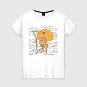 Женская футболка хлопок с принтом Осьминог в Кировске, 100% хлопок | прямой крой, круглый вырез горловины, длина до линии бедер, слегка спущенное плечо | cute | octopus | милый | осьминог | осьминожка | тентакли
