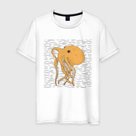 Мужская футболка хлопок с принтом Осьминог в Кировске, 100% хлопок | прямой крой, круглый вырез горловины, длина до линии бедер, слегка спущенное плечо. | cute | octopus | милый | осьминог | осьминожка | тентакли