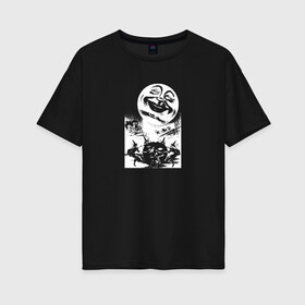 Женская футболка хлопок Oversize с принтом Шабаш ведьм в Кировске, 100% хлопок | свободный крой, круглый ворот, спущенный рукав, длина до линии бедер
 | witcher | ведьма | луна | монстр | страшный | ужас | хоррор | хэллоуин | шабаш