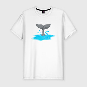 Мужская футболка хлопок Slim с принтом Хвост дельфина в Кировске, 92% хлопок, 8% лайкра | приталенный силуэт, круглый вырез ворота, длина до линии бедра, короткий рукав | Тематика изображения на принте: dolphin | дельфин | море | морские | с дельфином | хвост