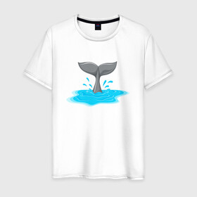 Мужская футболка хлопок с принтом Хвост дельфина в Кировске, 100% хлопок | прямой крой, круглый вырез горловины, длина до линии бедер, слегка спущенное плечо. | dolphin | дельфин | море | морские | с дельфином | хвост