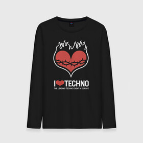 Мужской лонгслив хлопок с принтом I love techno в Кировске, 100% хлопок |  | Тематика изображения на принте: i love techno | love | techno | техно | я люблю техно