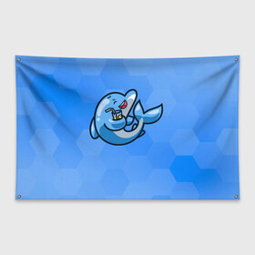 Флаг-баннер с принтом Дельфин с коктейлем в Кировске, 100% полиэстер | размер 67 х 109 см, плотность ткани — 95 г/м2; по краям флага есть четыре люверса для крепления | dolphin | дельфин | коктейль | море | морские | на голубом | с дельфином