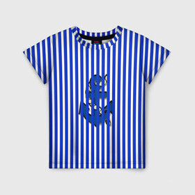 Детская футболка 3D с принтом Морской стиль в Кировске, 100% гипоаллергенный полиэфир | прямой крой, круглый вырез горловины, длина до линии бедер, чуть спущенное плечо, ткань немного тянется | морской | популярные иллюстрации | синие полоски | тельняшка | якорь