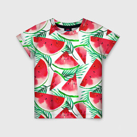 Детская футболка 3D с принтом Арбузное настроение в Кировске, 100% гипоаллергенный полиэфир | прямой крой, круглый вырез горловины, длина до линии бедер, чуть спущенное плечо, ткань немного тянется | арбуз | арт | графика | лето | фрукты | ягоды