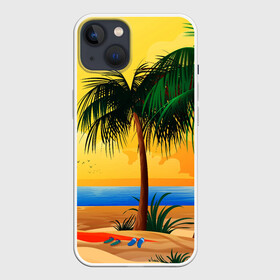 Чехол для iPhone 13 с принтом Пляж в Кировске,  |  | арт | графика | лето | море | пальмы | песок