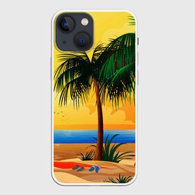Чехол для iPhone 13 mini с принтом Пляж в Кировске,  |  | арт | графика | лето | море | пальмы | песок