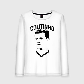 Женский лонгслив хлопок с принтом Coutinho черный портрет в Кировске, 100% хлопок |  | ac milan | barcelona | champions | fifa | philippe coutinho correia | soccer | uefa | барселона | коутиньё | коутинью | лига чемпионов | сборная бразилии | спорт | уефа | филиппе коутиньо | фифа | фк | футбол | футболист | ф