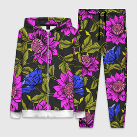 Женский костюм 3D с принтом Цветочный Паттерн в Кировске,  |  | blue | flower | flowers | green | nature | pattern | purple | spring | summer | весна | ветви | ветки | заросли | зеленый | лаза | лето | листва | листья | орнамент | паттерн | природа | синий | узор | фауна | фиолетовый | флора | цветок