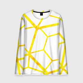 Мужской лонгслив 3D с принтом Hexagon в Кировске, 100% полиэстер | длинные рукава, круглый вырез горловины, полуприлегающий силуэт | hexagon | high tech | lines | sun | yellow | линии | многоугольник | насыщенный желтый | паутина | солнце | хай тек | шестиугольник | яркий