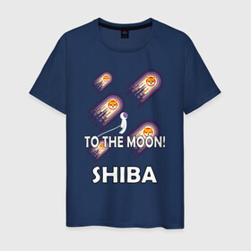 Мужская футболка хлопок с принтом TO THE MOON! (SHIBA) в Кировске, 100% хлопок | прямой крой, круглый вырез горловины, длина до линии бедер, слегка спущенное плечо. | Тематика изображения на принте: bitcoin | crypto | dog | shiba | shiba inu | to the moon | альткоин | биткоин | к луне | крипта | криптовалюта | на луну | собака | собака космонавт | шиба | шиба ину