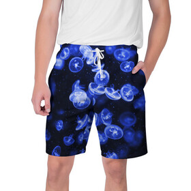 Мужские шорты 3D с принтом Медузы в Кировске,  полиэстер 100% | прямой крой, два кармана без застежек по бокам. Мягкая трикотажная резинка на поясе, внутри которой широкие завязки. Длина чуть выше колен | blubber | jellyfish | medusa | seajelly | медузы