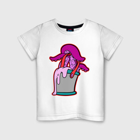 Детская футболка хлопок с принтом Щупальца в ведре в Кировске, 100% хлопок | круглый вырез горловины, полуприлегающий силуэт, длина до линии бедер | octopus | ведро | краски | осьминог | щупальца