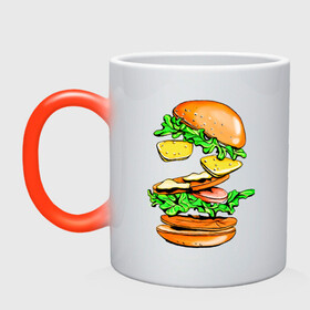 Кружка хамелеон с принтом King Burger в Кировске, керамика | меняет цвет при нагревании, емкость 330 мл | Тематика изображения на принте: burger | burger king | king | бургер | гамбургер