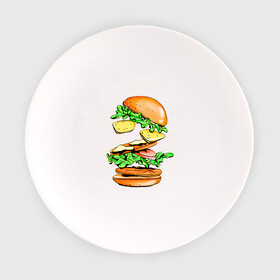 Тарелка с принтом King Burger в Кировске, фарфор | диаметр - 210 мм
диаметр для нанесения принта - 120 мм | burger | burger king | king | бургер | гамбургер