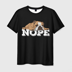 Мужская футболка 3D с принтом Ленивый Бульдог в Кировске, 100% полиэфир | прямой крой, круглый вырез горловины, длина до линии бедер | animals | bulldog | dog | english | lazy | meme | memes | nope | английский | бульдог | дог | животные | ленивый | мем | нет | пес | собака