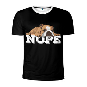 Мужская футболка 3D спортивная с принтом Ленивый Бульдог в Кировске, 100% полиэстер с улучшенными характеристиками | приталенный силуэт, круглая горловина, широкие плечи, сужается к линии бедра | animals | bulldog | dog | english | lazy | meme | memes | nope | английский | бульдог | дог | животные | ленивый | мем | нет | пес | собака