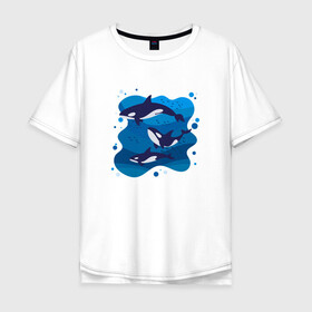 Мужская футболка хлопок Oversize с принтом Косатки в Кировске, 100% хлопок | свободный крой, круглый ворот, “спинка” длиннее передней части | whale | кит | киты | косатка | косатки | море