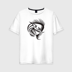 Женская футболка хлопок Oversize с принтом Скелет дельфина в Кировске, 100% хлопок | свободный крой, круглый ворот, спущенный рукав, длина до линии бедер
 | dolphin | fish | дельфин | кости | рыба | с скелетом дельфина | скелет