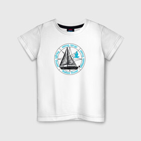 Детская футболка хлопок с принтом Кораблик. Океан в Кировске, 100% хлопок | круглый вырез горловины, полуприлегающий силуэт, длина до линии бедер | Тематика изображения на принте: ocean | sailboat | кораблик | корабль | лодка | океан | парус | парусная лодка | тату | татуировка