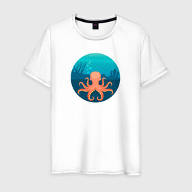 Мужская футболка хлопок с принтом Осьминог в Кировске, 100% хлопок | прямой крой, круглый вырез горловины, длина до линии бедер, слегка спущенное плечо. | Тематика изображения на принте: cute | octopus | милый | море | осьминог | осьминожка | тентакли