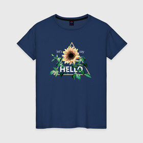 Женская футболка хлопок с принтом Подсолнух в Кировске, 100% хлопок | прямой крой, круглый вырез горловины, длина до линии бедер, слегка спущенное плечо | арт | графика | подсолнух | растения | цветы