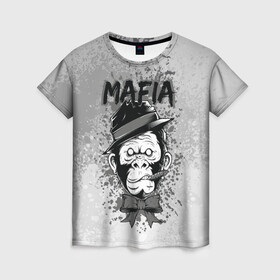 Женская футболка 3D с принтом Mafia в Кировске, 100% полиэфир ( синтетическое хлопкоподобное полотно) | прямой крой, круглый вырез горловины, длина до линии бедер | art | арт | графика | животные | звери | мафиози | мафия | обезьяна