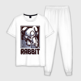 Мужская пижама хлопок с принтом Rabbit в Кировске, 100% хлопок | брюки и футболка прямого кроя, без карманов, на брюках мягкая резинка на поясе и по низу штанин
 | арт | графика | животные | заяц | звери | кролик