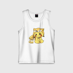 Детская майка хлопок с принтом Пикачу с собачкой в Кировске,  |  | anime | picachu | pikachu | аниме | милый | пика | пикачу | покебол | покемон