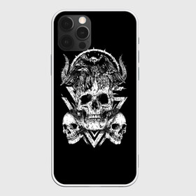 Чехол для iPhone 12 Pro Max с принтом Черепа и Вороны | Skulls Raven в Кировске, Силикон |  | skulls | xo | вороны | градиент | животные | кости | мозги | паттерн | полосы | природа | птицы | скелет | текстура | узор | хо | чб | черепа | черный