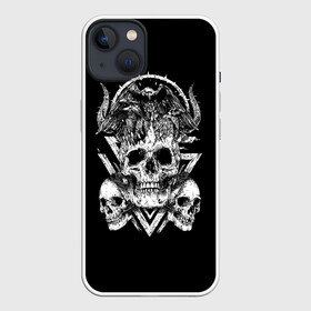 Чехол для iPhone 13 с принтом Черепа и Вороны | Skulls Raven в Кировске,  |  | skulls | xo | вороны | градиент | животные | кости | мозги | паттерн | полосы | природа | птицы | скелет | текстура | узор | хо | чб | черепа | черный