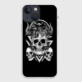 Чехол для iPhone 13 mini с принтом Черепа и Вороны | Skulls Raven в Кировске,  |  | skulls | xo | вороны | градиент | животные | кости | мозги | паттерн | полосы | природа | птицы | скелет | текстура | узор | хо | чб | черепа | черный