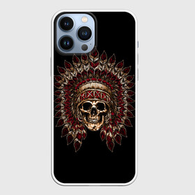 Чехол для iPhone 13 Pro Max с принтом Череп Индейца в Кировске,  |  | skulls | xo | букет | градиент | животные | индеец | кости | мозги | паттерн | перья | полосы | природа | розы | скелет | текстура | узор | хо | цветы | черепа | черный | яркий