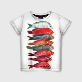 Детская футболка 3D с принтом рыбки в Кировске, 100% гипоаллергенный полиэфир | прямой крой, круглый вырез горловины, длина до линии бедер, чуть спущенное плечо, ткань немного тянется | ocean | sea | sea animal | графика | лосось | море | океан | рисунок рыбы | рыба | рыбалка | форель