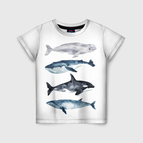 Детская футболка 3D с принтом киты в Кировске, 100% гипоаллергенный полиэфир | прямой крой, круглый вырез горловины, длина до линии бедер, чуть спущенное плечо, ткань немного тянется | ocean | orca | sea | sea animal | whale | белуха | дельфин | касатка | кит | море | океан | рисунок кита | синий кит