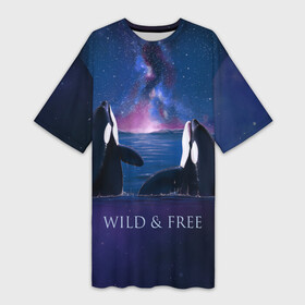 Платье-футболка 3D с принтом косатка в Кировске,  |  | Тематика изображения на принте: ocean | orca | sea | sea animal | дельфин | касатка | кит | море | океан | рисунок кита